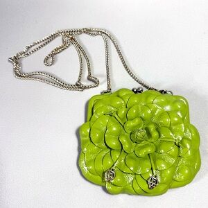 Brighton Rosalie Green Patent Leather Flower Kiss Lock Crossbody Bag